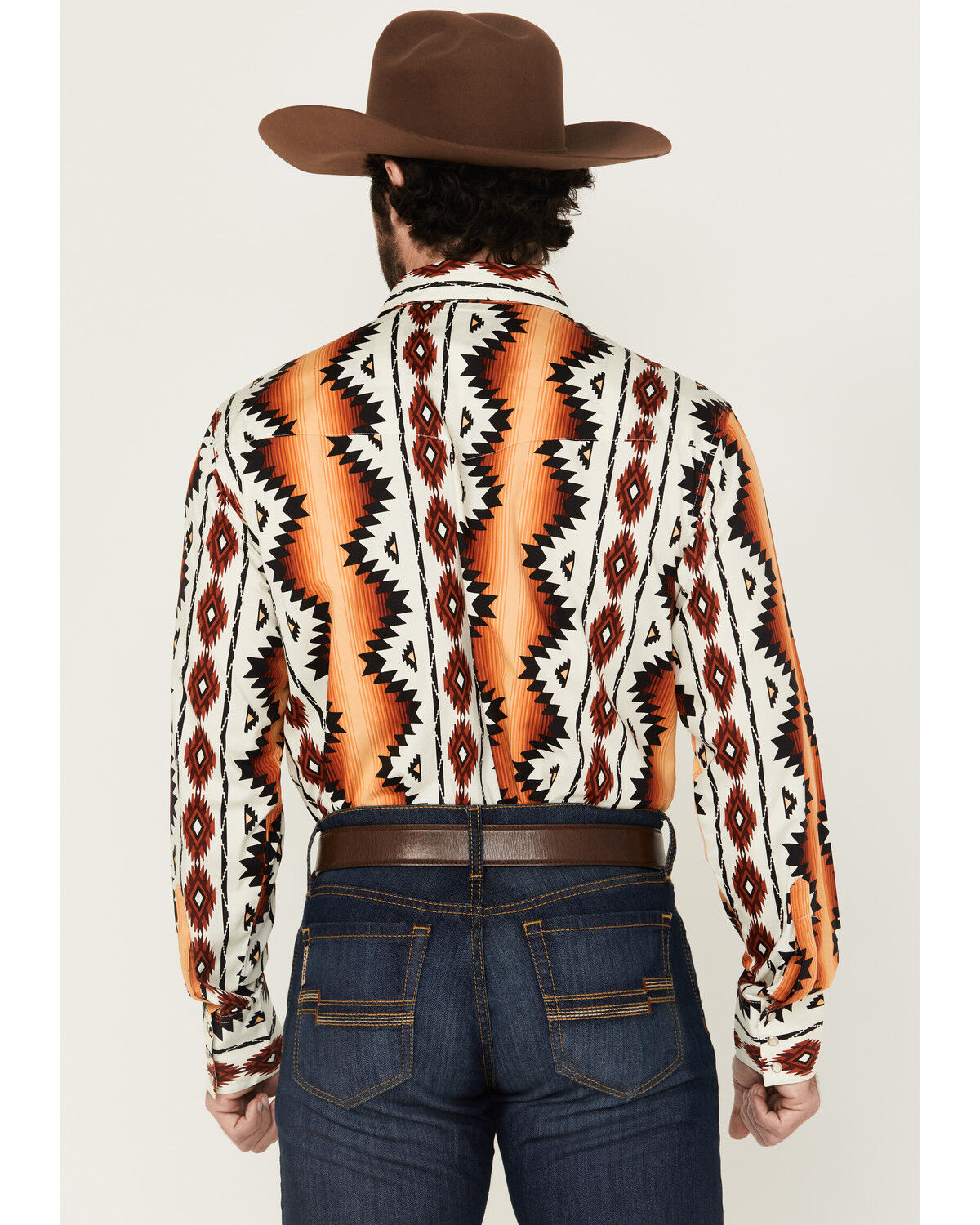 Image #4 - Wrangler Men's Checotah Southwestern Print Long Sleeve Snap Western Shirt - Big, Orange, hi-res