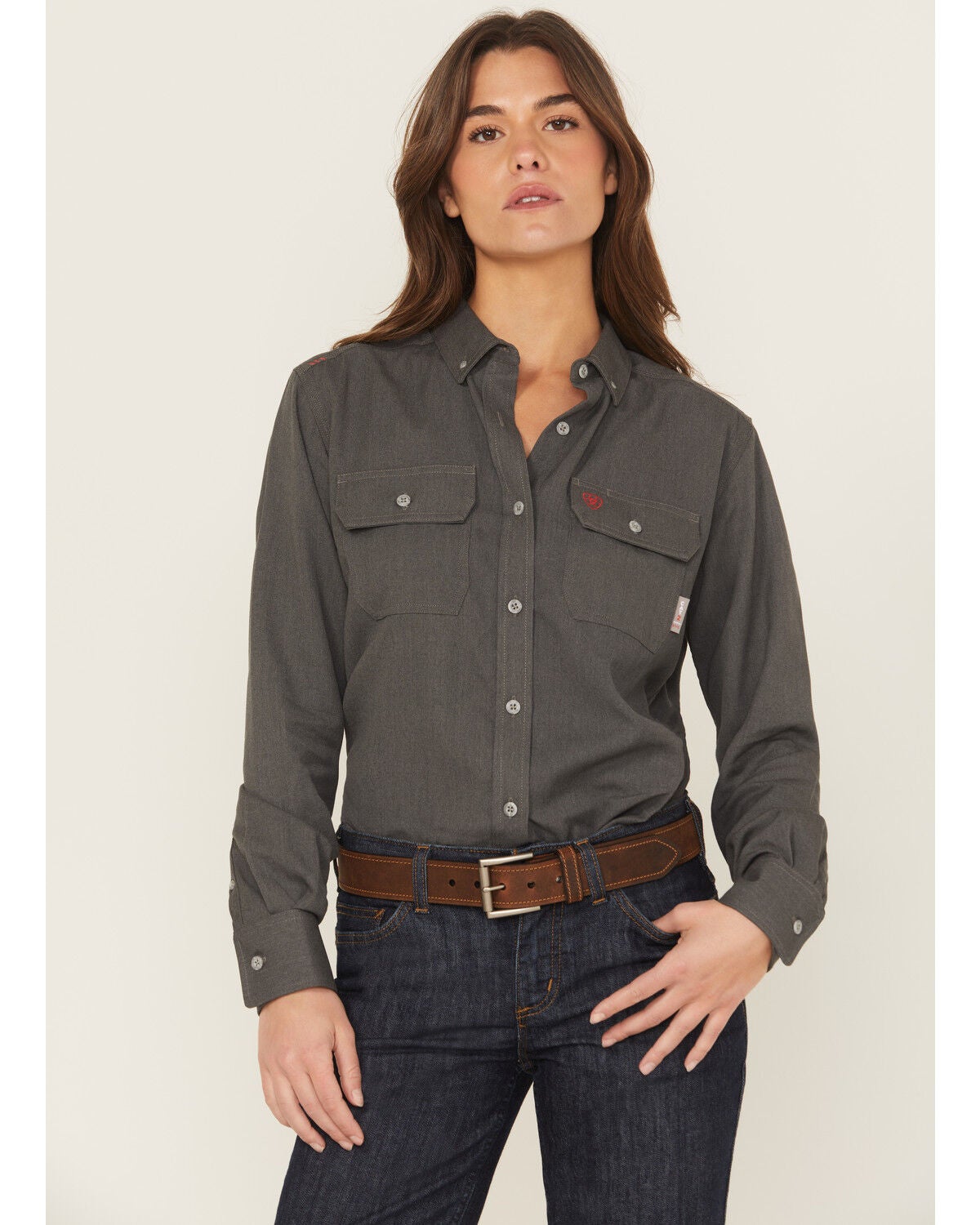 Ariat Women's FR Air Inherent Long Sleeve Button-Down Work Shirt, Charcoal, hi-res