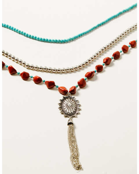 Shyanne Women's Canyon Sunset Concho Tassel Necklace, Silver, hi-res