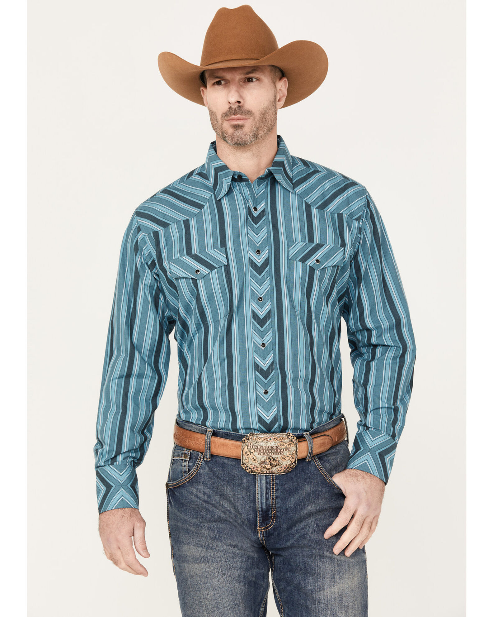 Wrangler Men's Striped Long Sleeve Snap Western Shirt