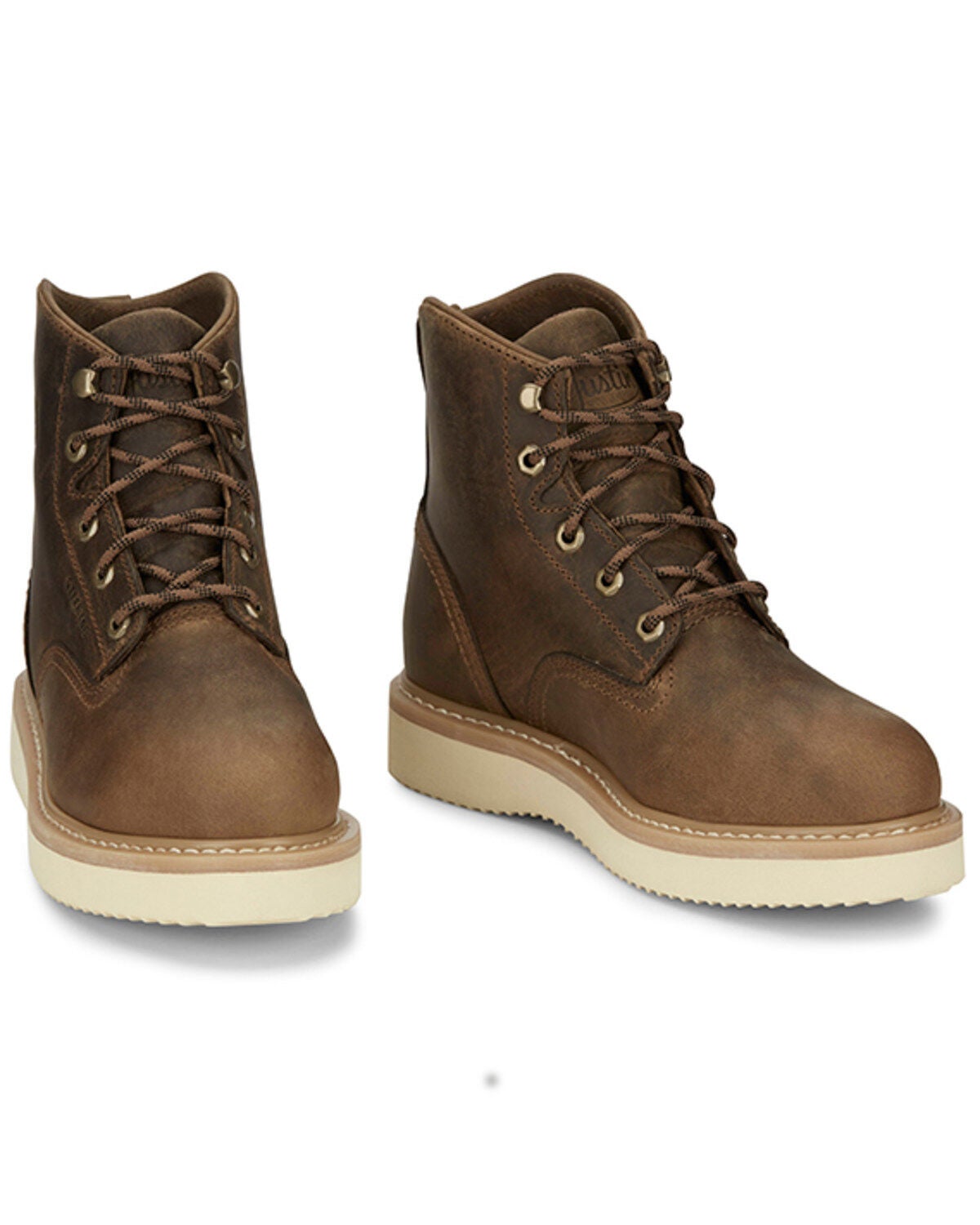 Justin Men's 6" Maxwell Lace-Up Work Boots - Steel Toe, Brown, hi-res