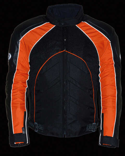 Image #4 - Milwaukee Leather Men's Combo Leather Textile Mesh Racer Jacket, Black/orange, hi-res