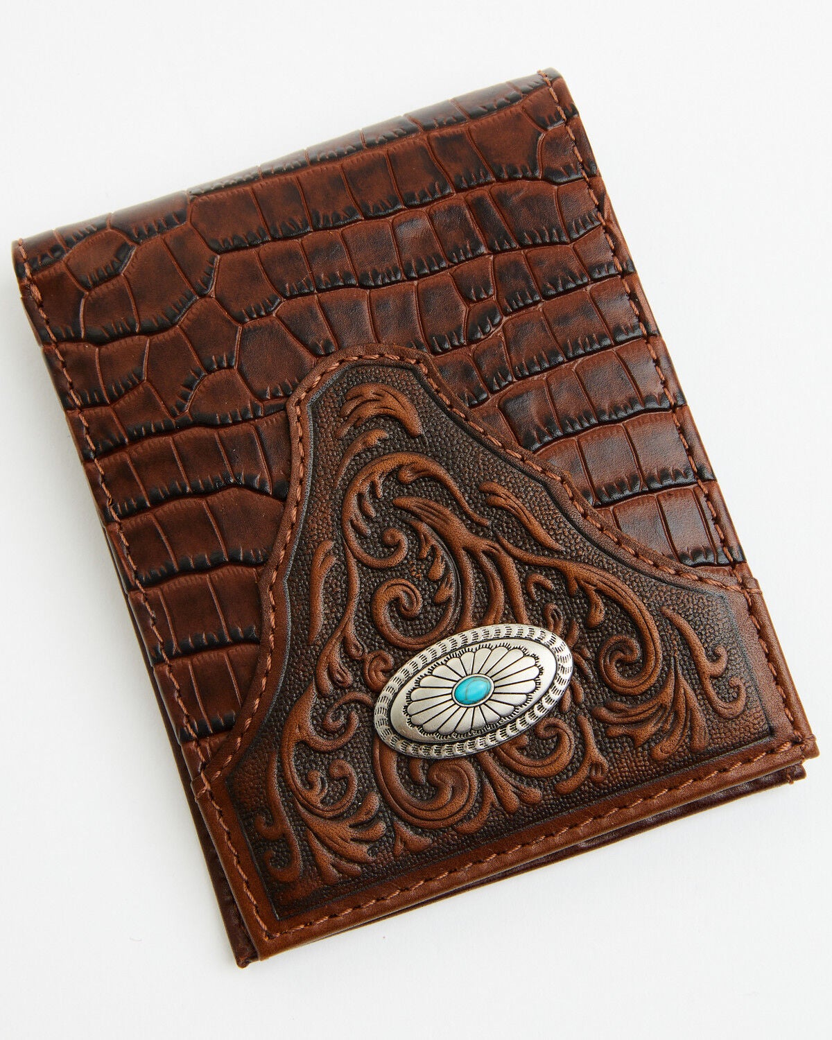 Cody James Men's Croc Embossed Leather Bifold Wallet, Brown, hi-res