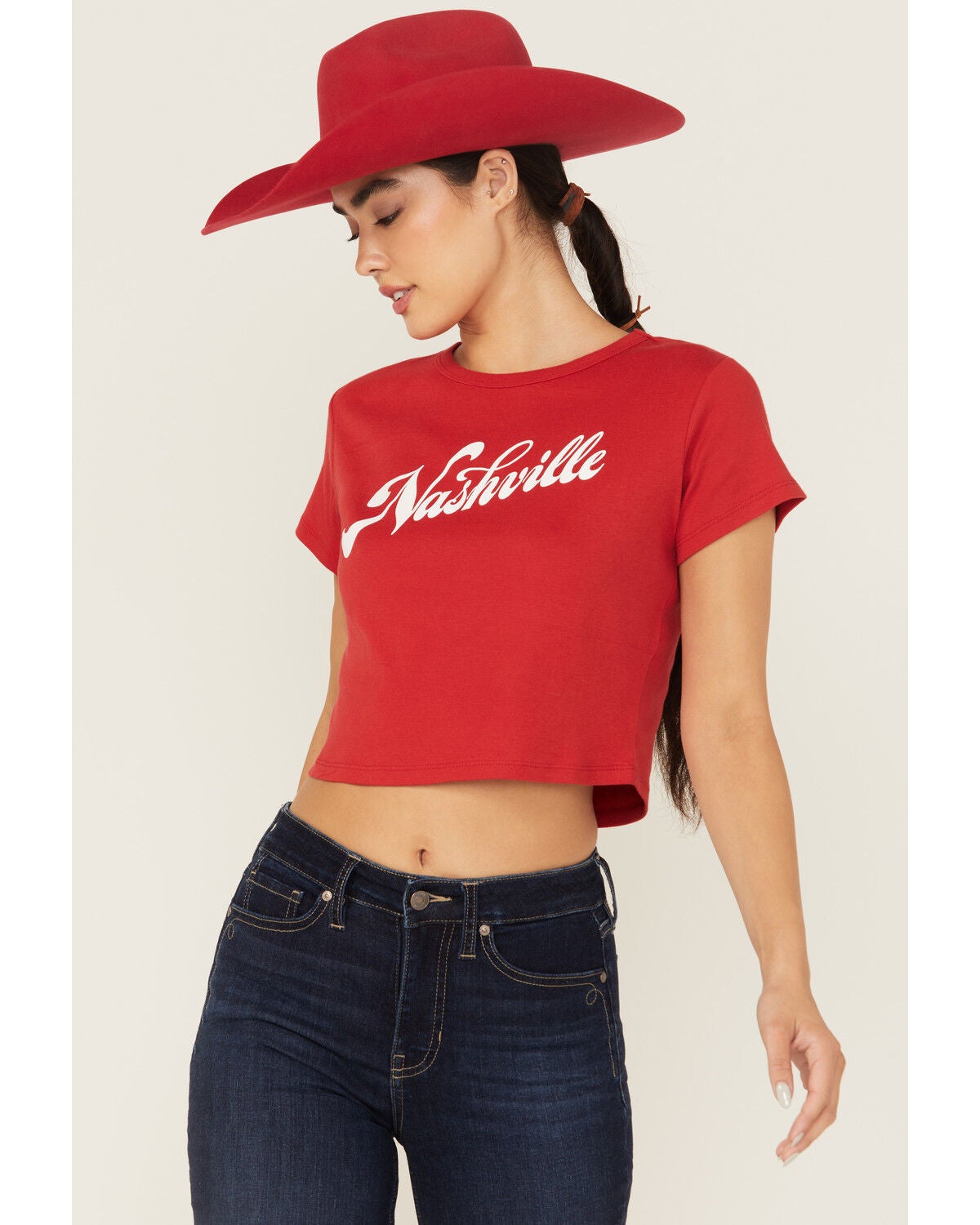 Girl Dangerous Women's Nashville Logo Short Sleeve Baby Tee, Red, hi-res