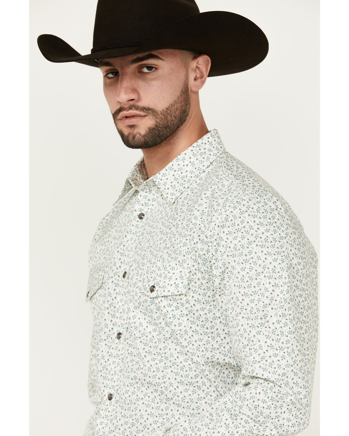 Image #2 - Gibson Men's La Salle Floral Print Long Sleeve Snap Western Shirt, Grey, hi-res