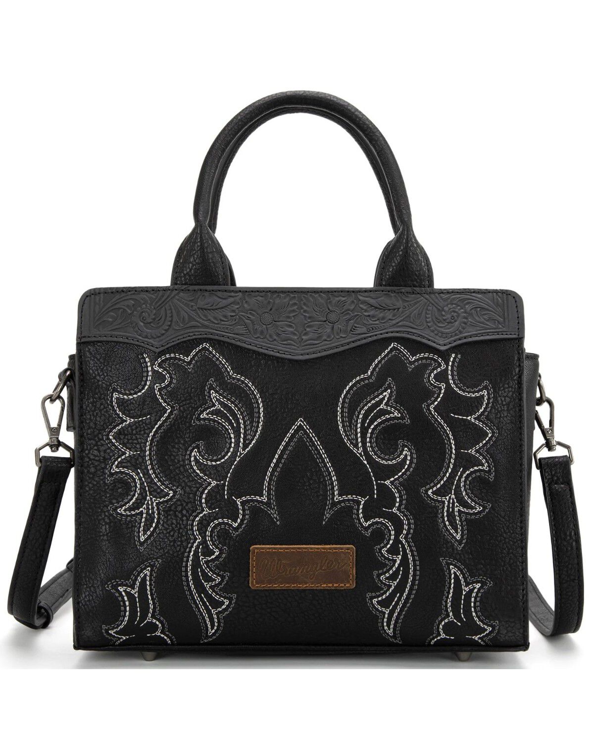 Wrangler Women's Jessie Embroidered Crossbody Tote, Black, hi-res