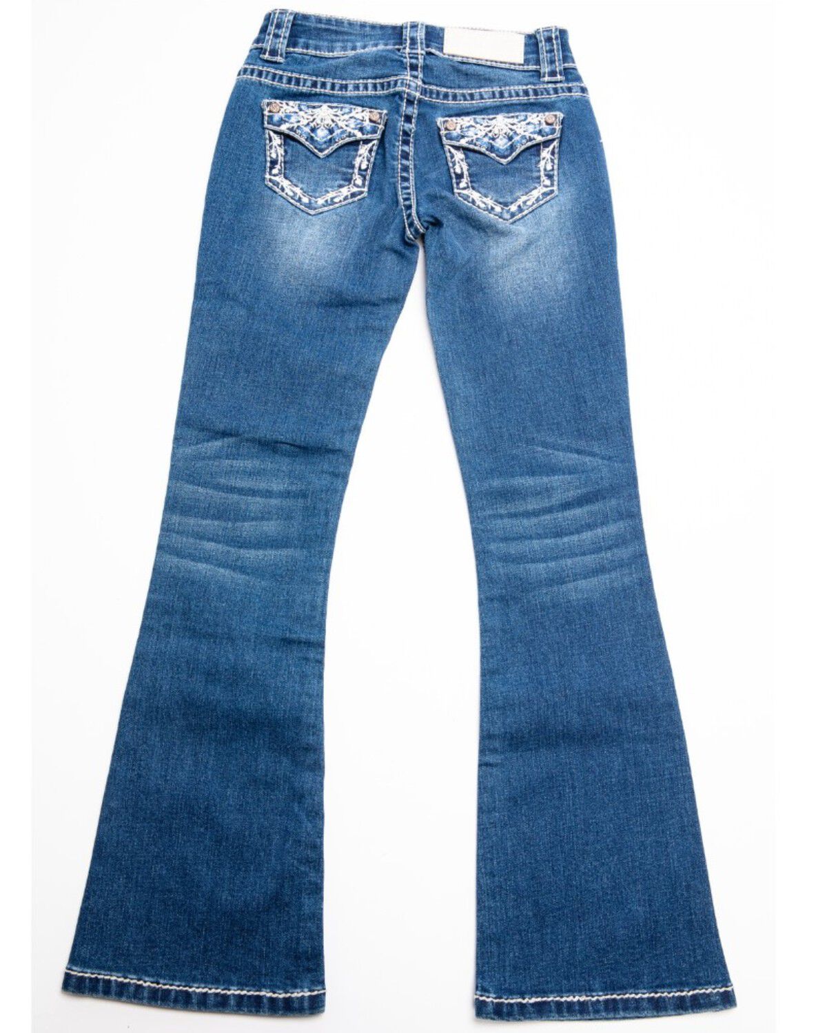 Image #1 - Shyanne Girls' Medium Wash Swirl Floral Embroidered Bootcut Jeans, Blue, hi-res