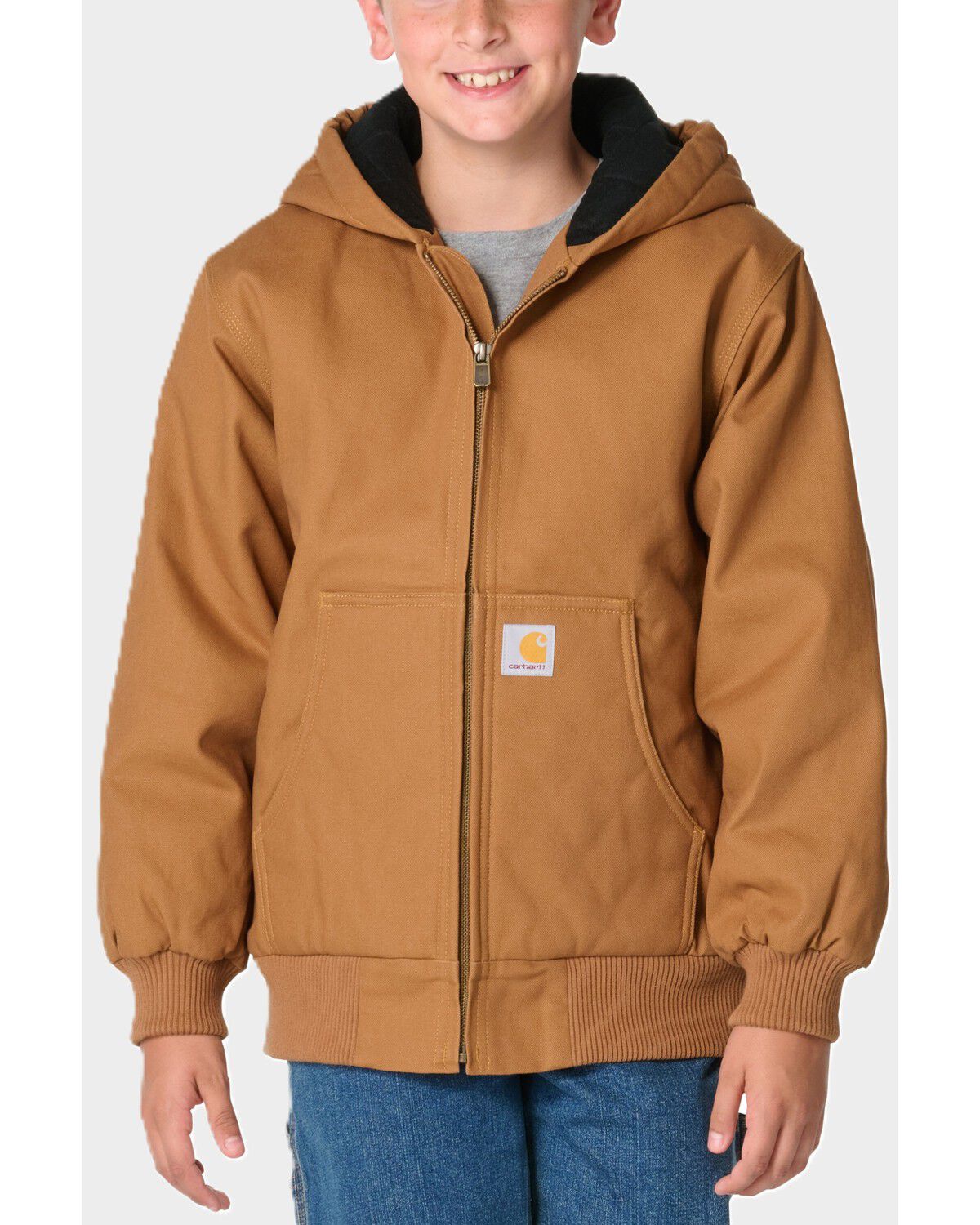 Image #1 - Carhartt Boys' Canvas Insulated Hooded Active Jacket, Brown, hi-res