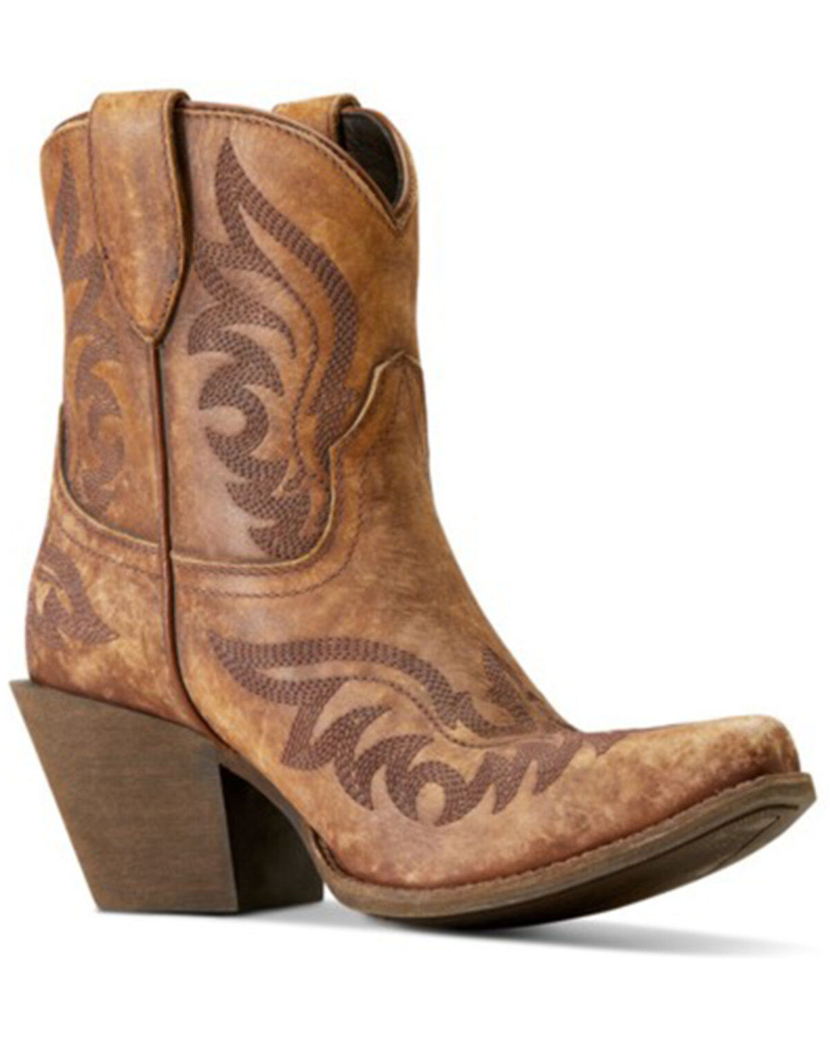 Ariat Women's Chandler Distressed Western Booties - Snip Toe, Brown, hi-res