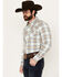 Image #2 - Stetson Men's Dobby Plaid Print Long Sleeve Snap Western Shirt, Tan, hi-res