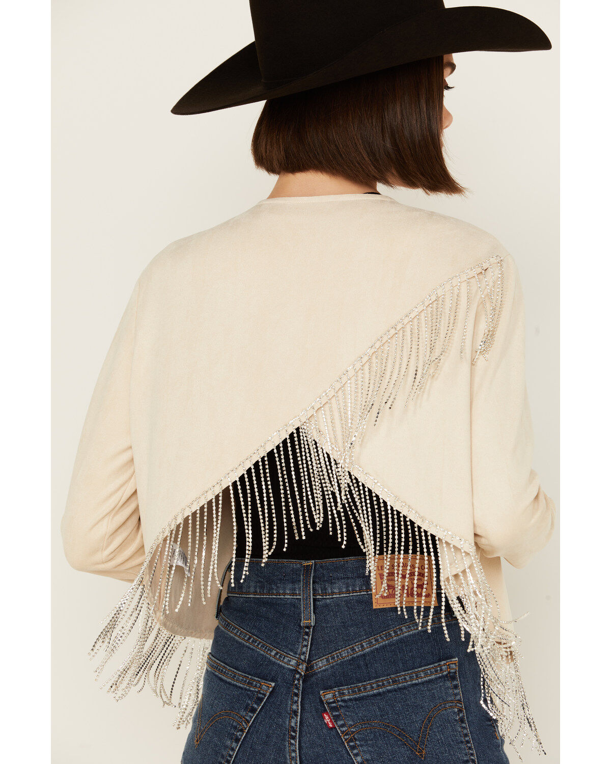 Image #4 - Vocal Women's Rhinestone Fringe Jacket, Cream, hi-res