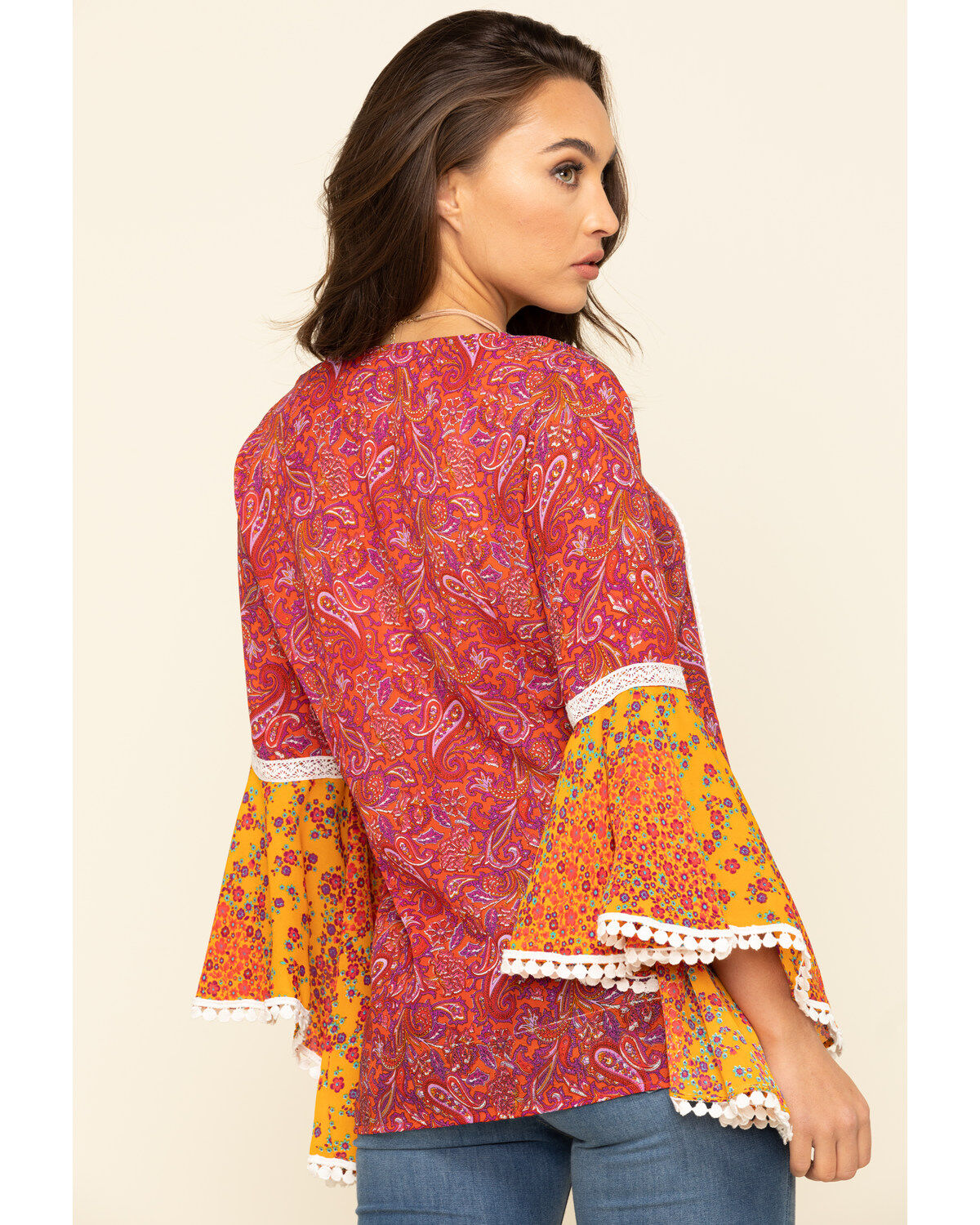 Image #2 - Red Label by Panhandle Women's Print Bell Sleeve Top, Dark Pink, hi-res