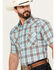 Image #2 - Ely Walker Men's Plaid Print Short Sleeve Pearl Snap Western Shirt, Aqua, hi-res