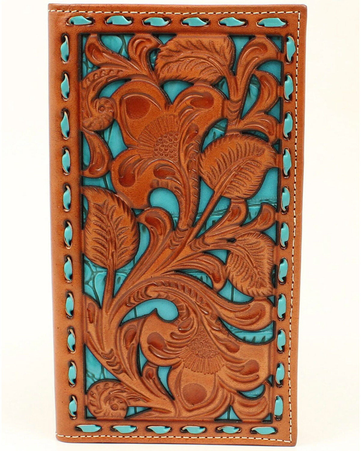 Nocona Men's Filigree With Turquoise Underlay Wallet, Tan, hi-res