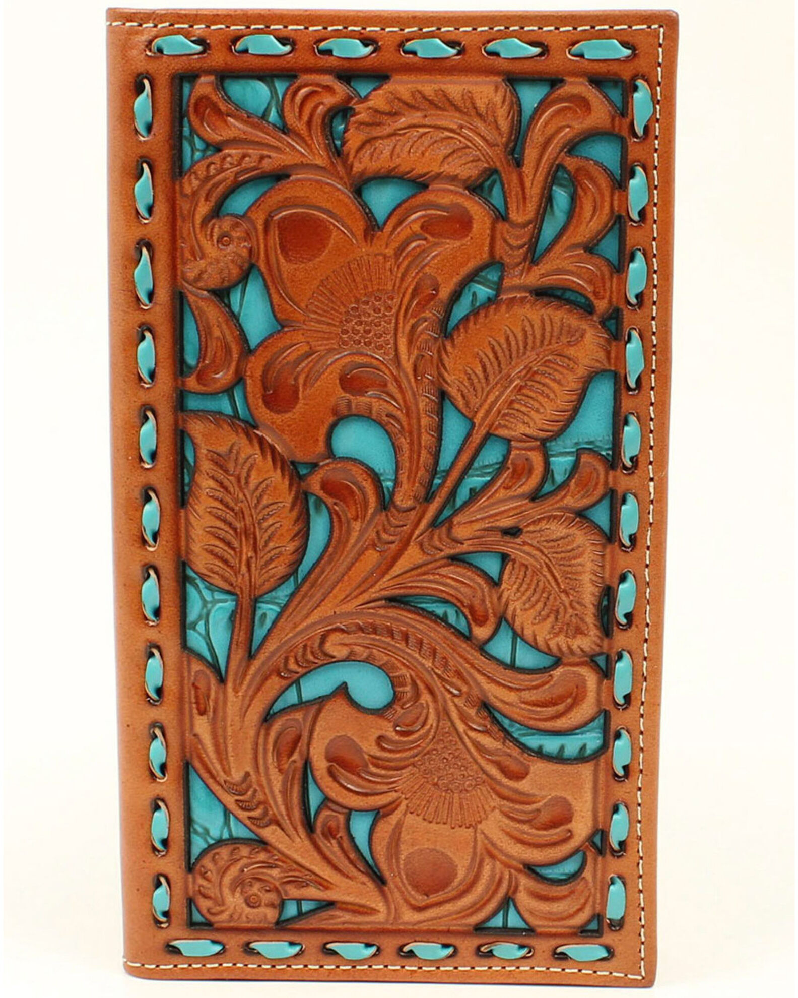 Image #1 - Nocona Men's Filigree With Turquoise Underlay Wallet, Tan, hi-res