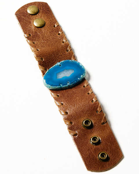 Shyanne Women's Monument Valley Blue Agate Leather Cuff Bracelet, Brown, hi-res