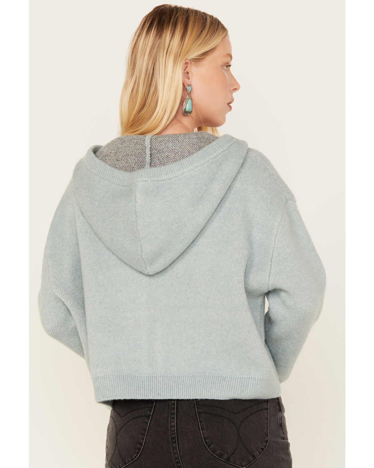 Image #4 - Ariat Women's Agave Garden Intarsia Southwestern Knit Zip Hooded Pullover, Teal, hi-res