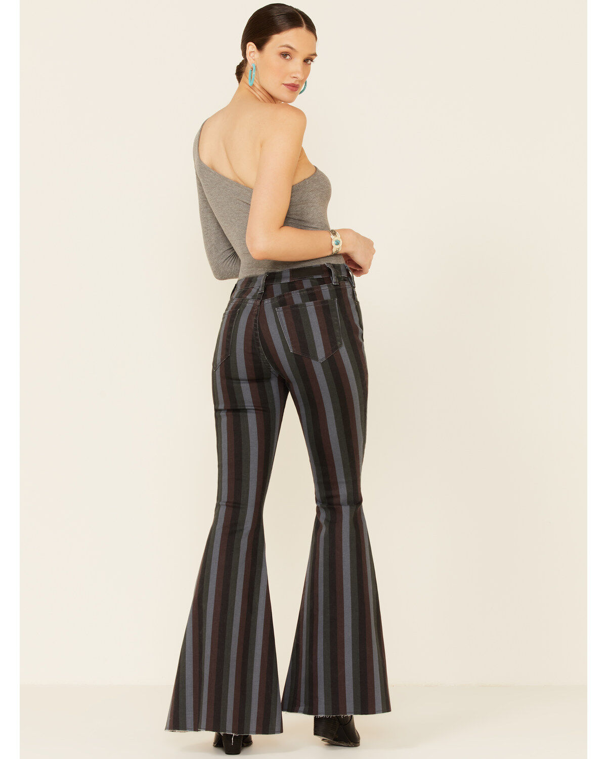 Image #4 - Rock & Roll Denim Women's Striped High Rise Stretch Flare Jeans, Multi, hi-res