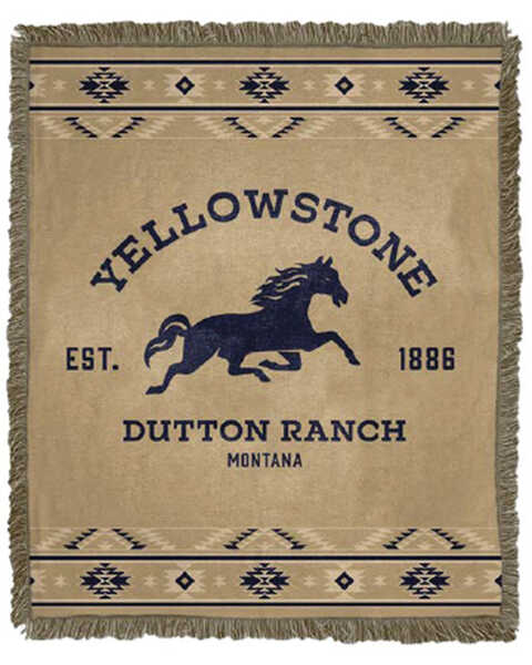 Paramount Network's Yellowstone Dutton Ranch Woven Jacquard Throw Blanket , Tan, hi-res