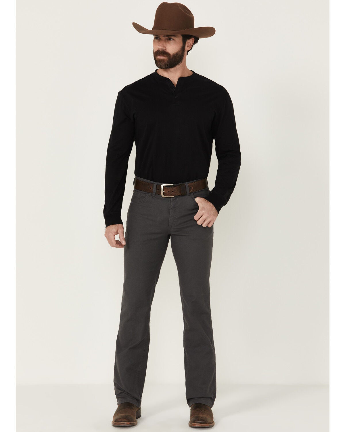 Wrangler Men's Tough Comfort Slim Straight Cowboy Cut Canvas Jeans - Tall, Dark Grey, hi-res