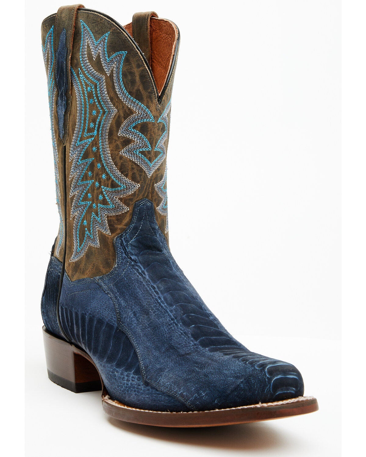 Dan Post Men's 11" Exotic Ostrich Leg Western Boots - Square Toe, Blue, hi-res