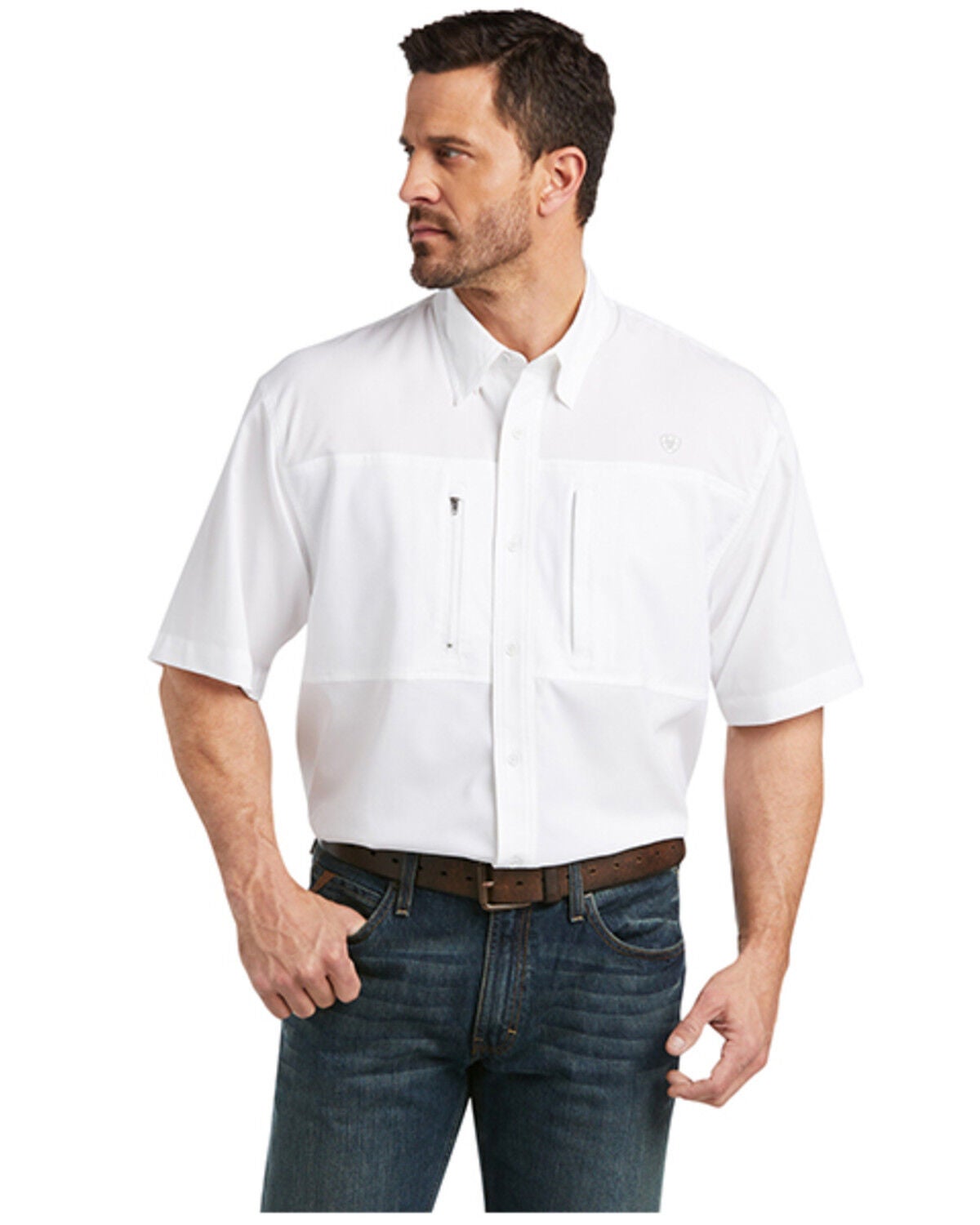 Ariat Men's Solid White Tek Short Sleeve Button-Down Western Shirt - Tall, White, hi-res