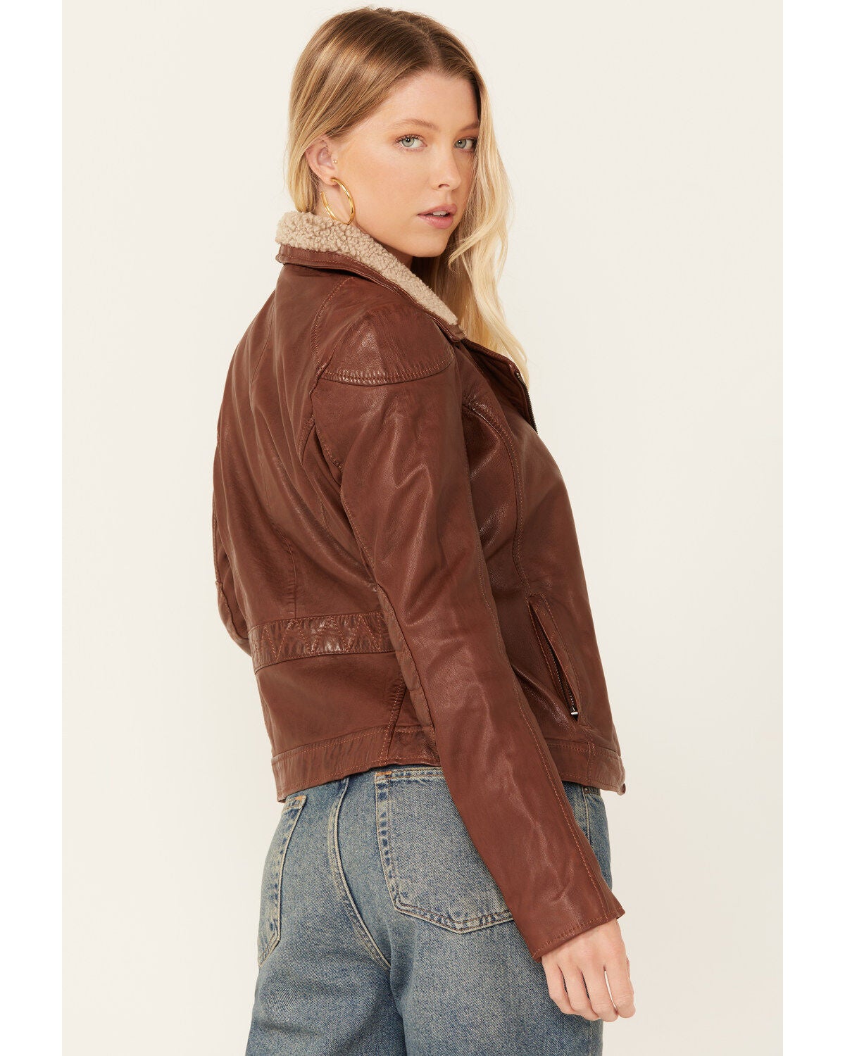 Image #4 - Mauritius Leather Women's Sherpa Collar Leather Moto Jacket, , hi-res