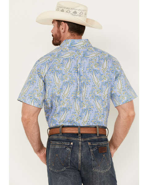 Image #4 - Panhandle Select Men's Paisley Print Short Sleeve Button-Down Western Shirt , Blue, hi-res