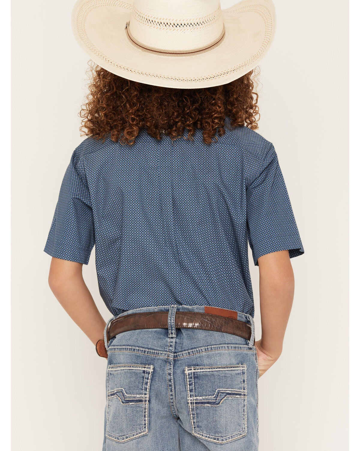 Image #4 - Ariat Boys' Geo Print Short Sleeve Button-Down Western Shirt, Blue, hi-res