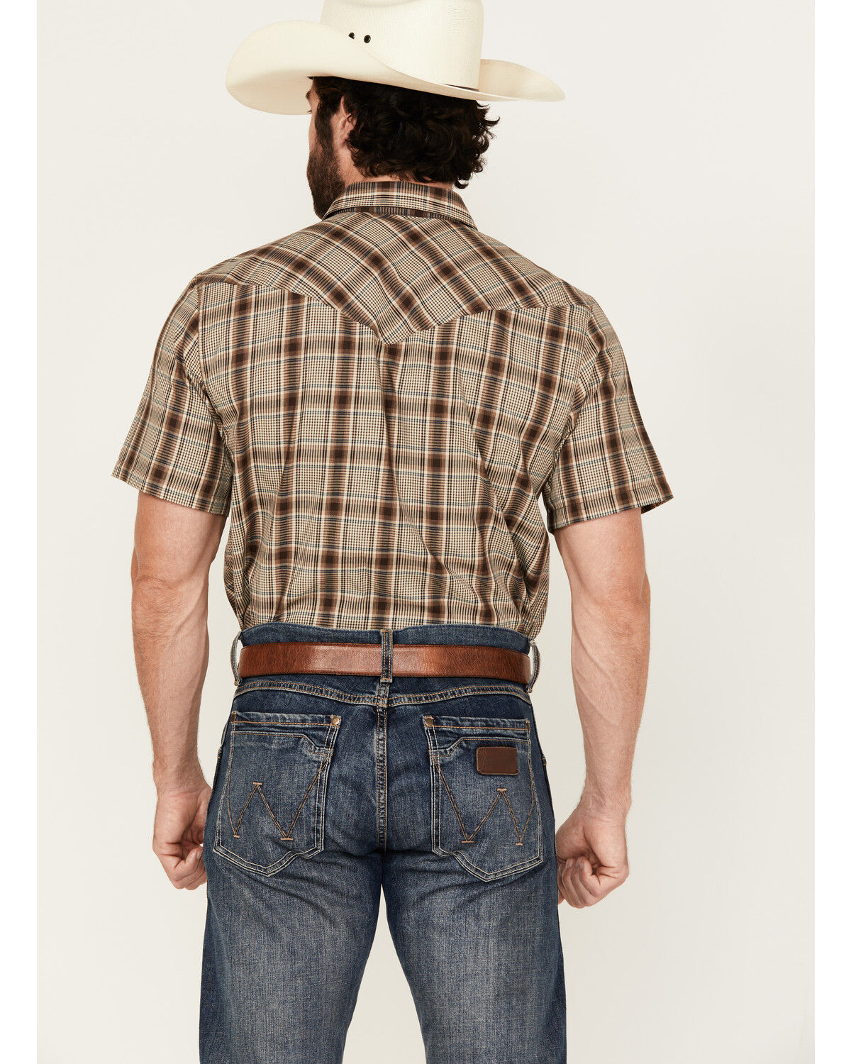 Image #4 - Cody James Men's Poncho Plaid Print Short Sleeve Snap Western Shirt, Brown, hi-res