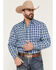 Image #1 - Stetson Men's Dobby Plaid Print Long Sleeve Snap Western Shirt, Blue, hi-res