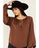 Shyanne Women's Washed Satin Tunic Blouse , Medium Brown, hi-res