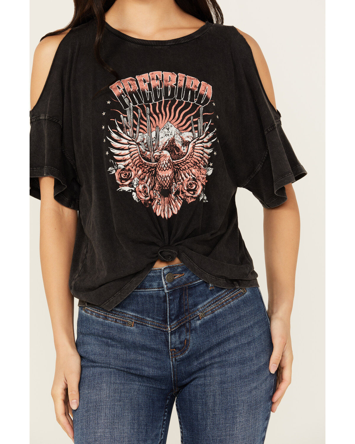 Image #3 - White Crow Women's Freebird Cold Shoulder Graphic Tee, Black, hi-res