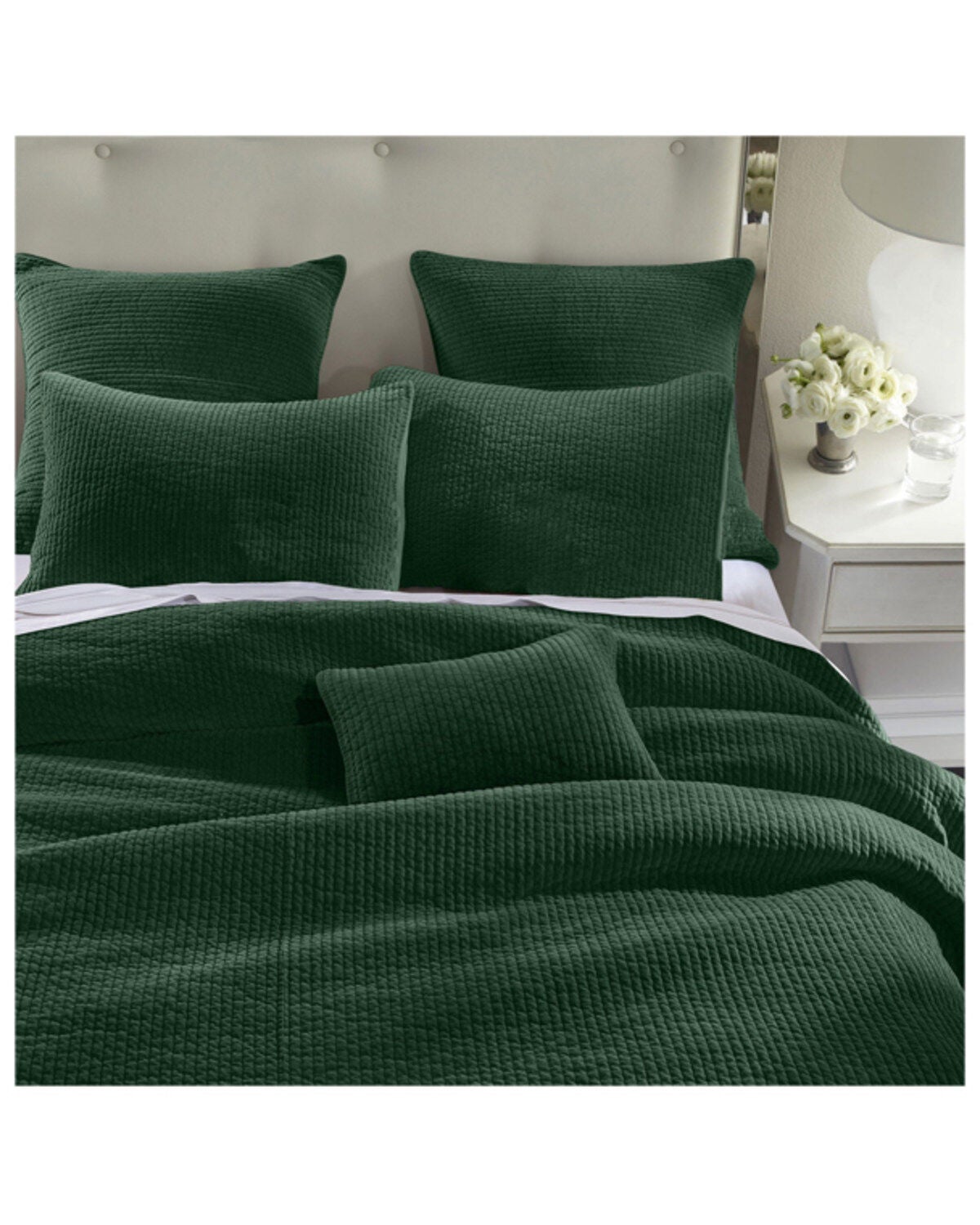 HiEnd Accents Emerald Stonewashed Cotton & Velvet 3-Piece Full/Queen Quilt Set, Green, hi-res