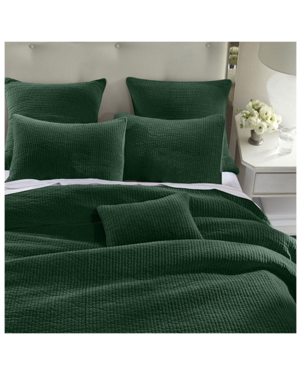 Image #1 - HiEnd Accents Emerald Stonewashed Cotton & Velvet 3-Piece Full/Queen Quilt Set, Green, hi-res