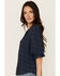 Image #2 - Shyanne Women's Cross Hatch Long Sleeve Peasant Blouse, Navy, hi-res