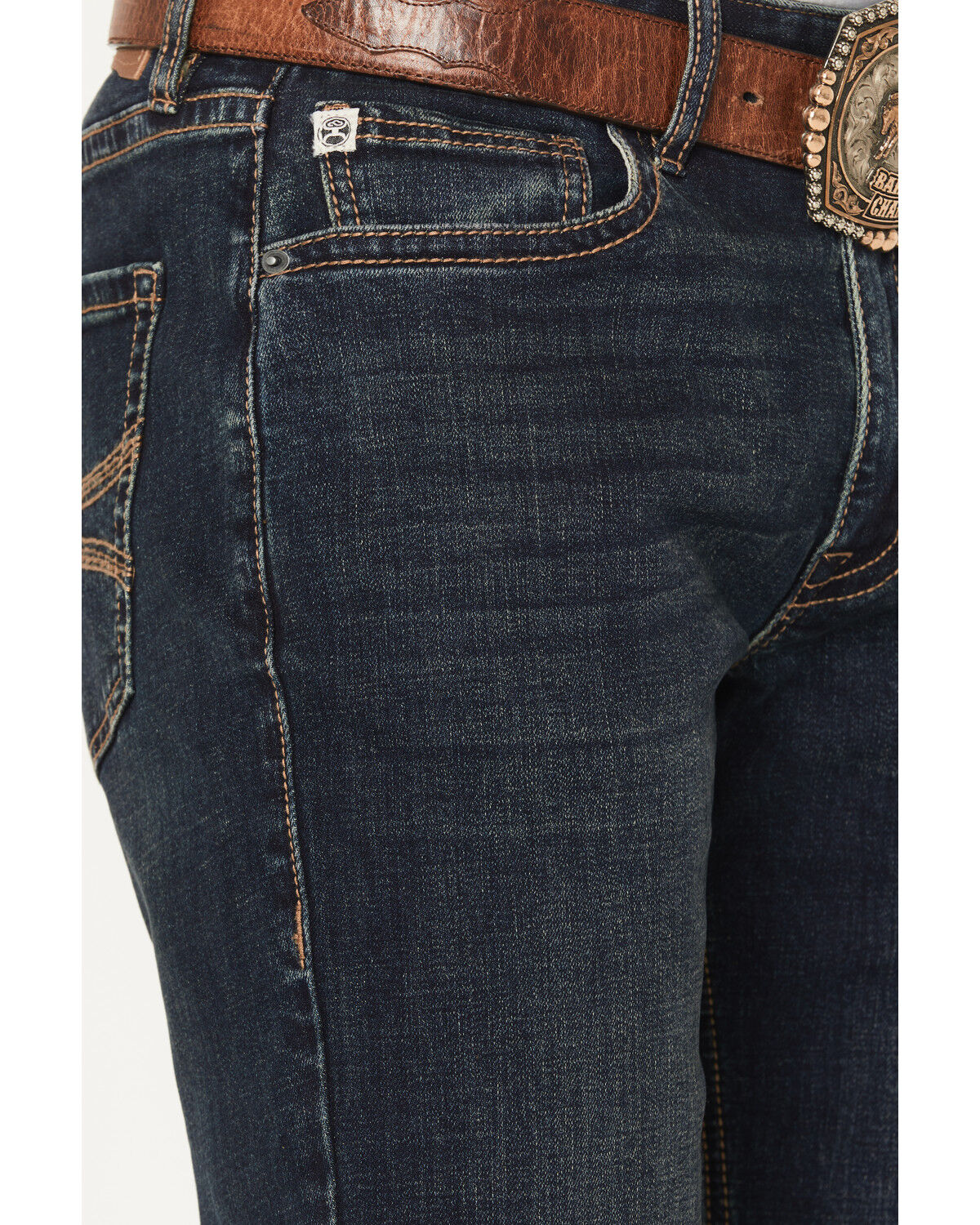 Image #2 - Hooey by Rock Men's Dark Wash Double Barrel Stackable Bootcut Denim Jeans, Dark Wash, hi-res