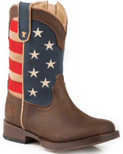 Image #1 - Roper Toddler Boys' American Patriot Western Boots - Square Toe , Brown, hi-res