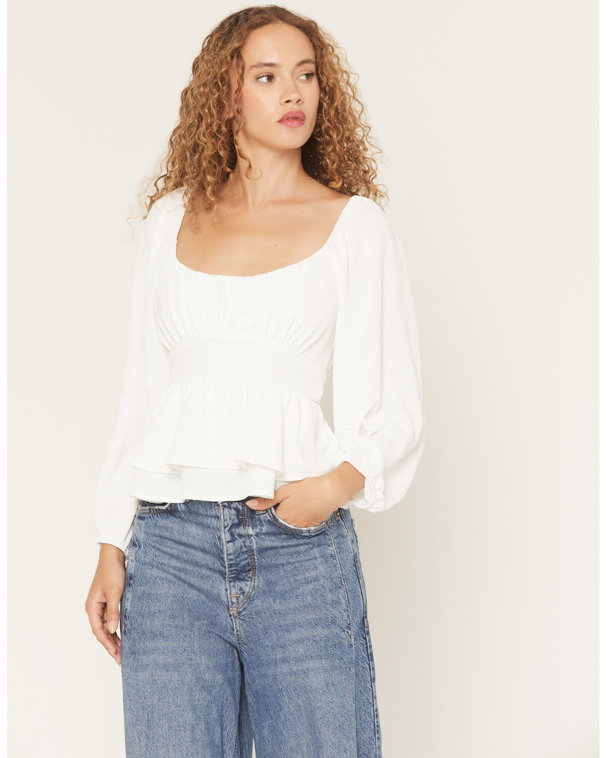 Image #2 - Originality Women's Boot Barn Exclusive Emma Long Sleeve Peplum Top, Ivory, hi-res