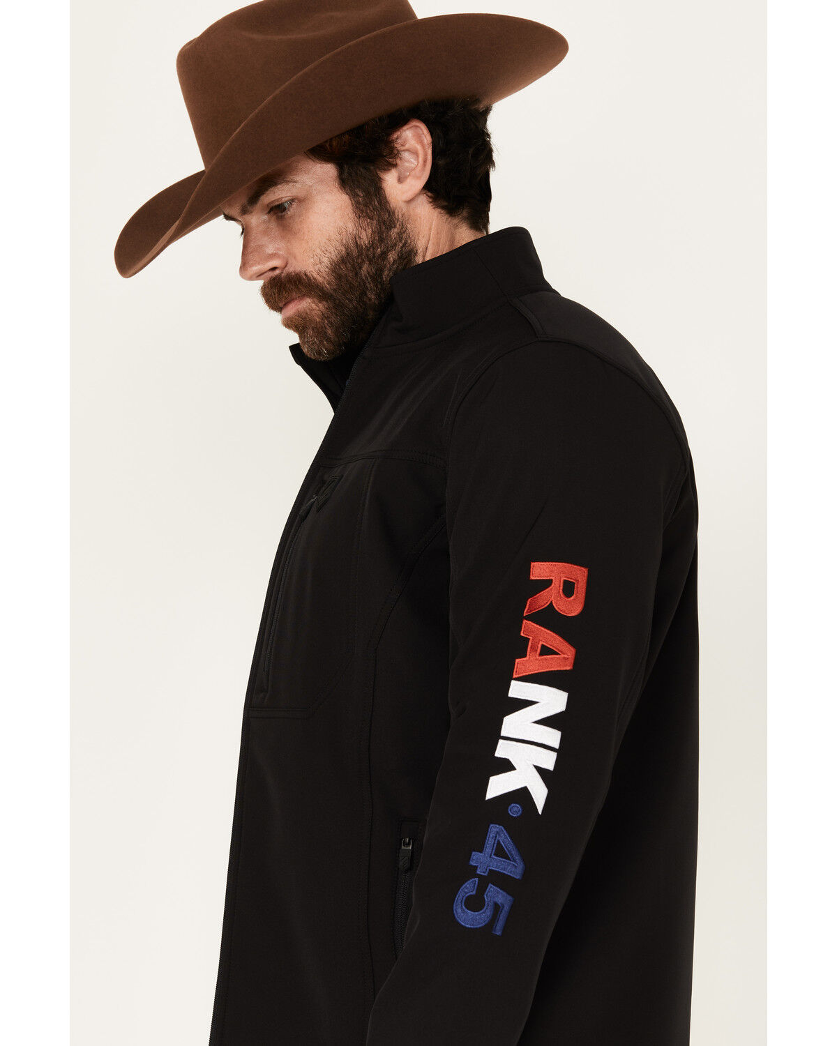 Image #3 - RANK 45® Men's American Flag Logo Softshell Jacket, Black, hi-res