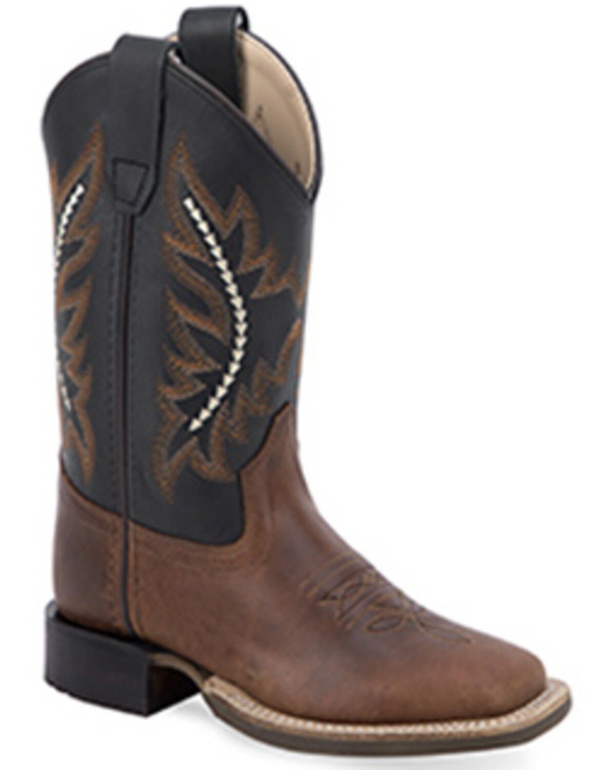 Old West Boys' Western Boots - Broad Square Toe, Black, hi-res