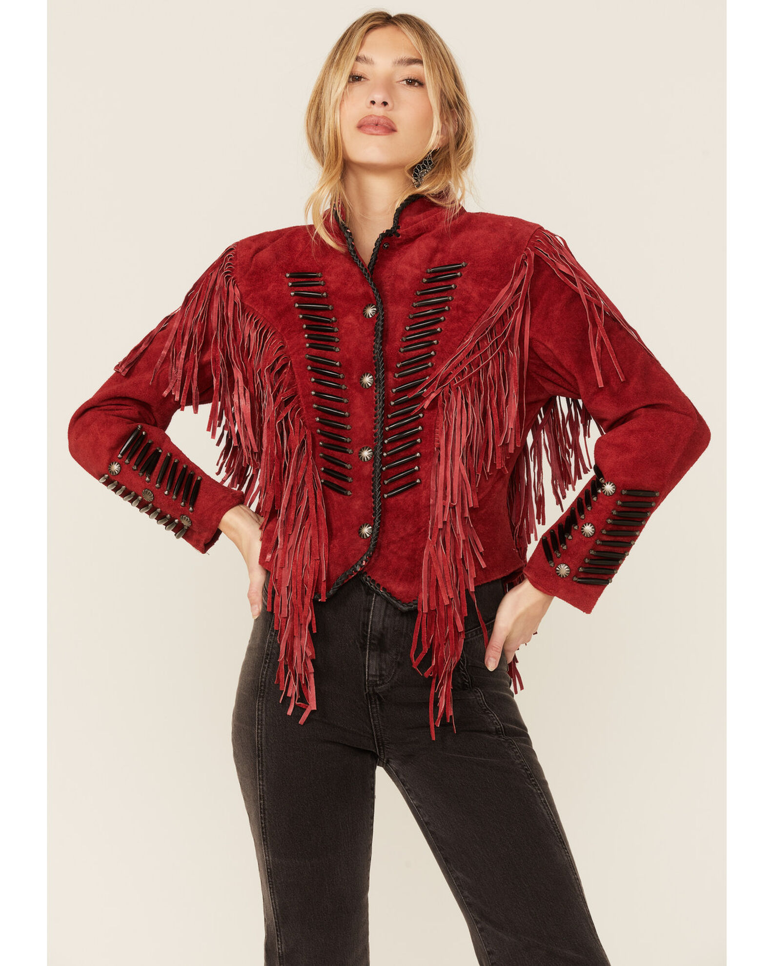 Cripple Creek Women s Beaded Suede Fringe Black Bones Military