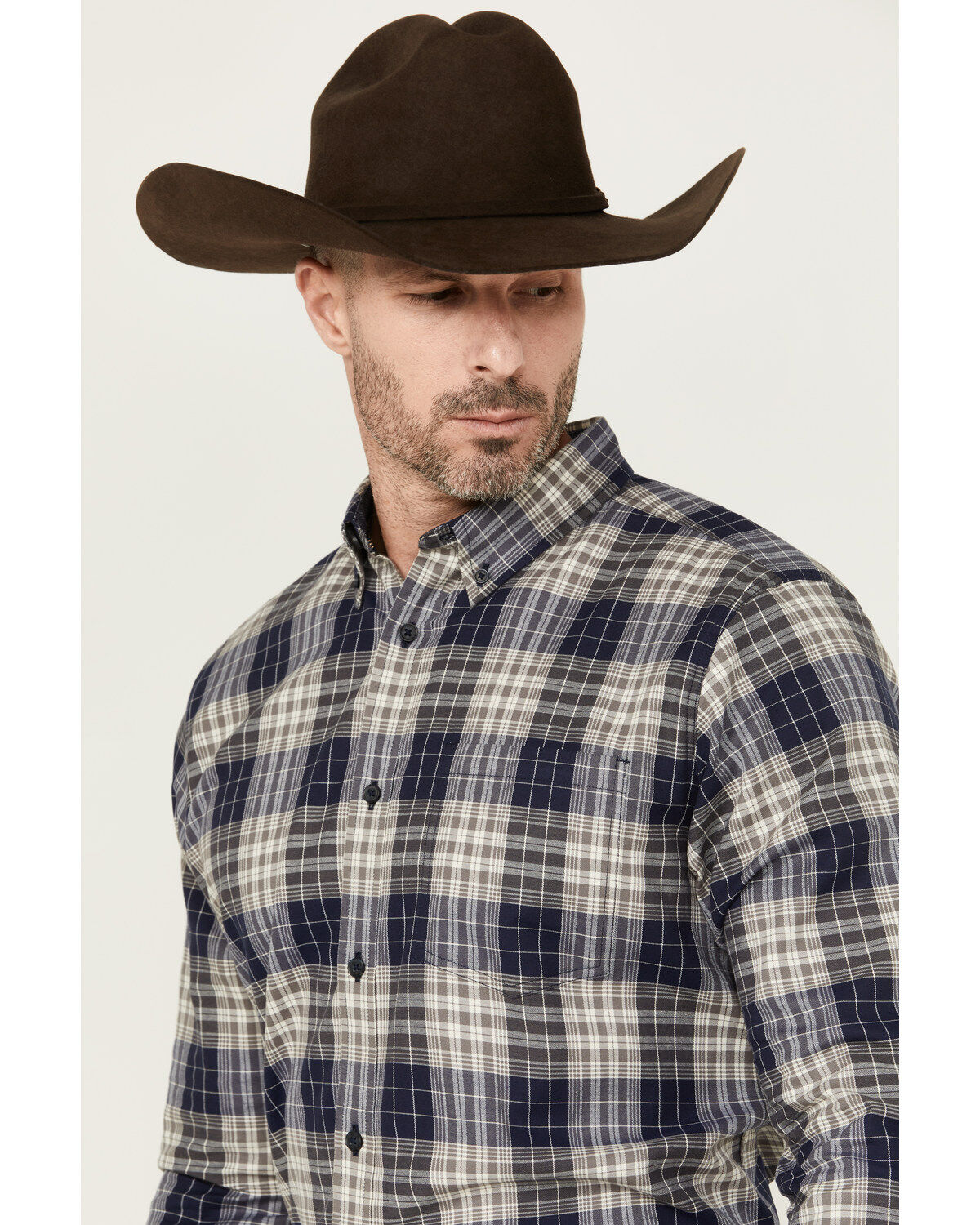 Image #2 - Cody James Men's Howdy Plaid Print Long Sleeve Button-Down Stretch Western Shirt, Navy, hi-res