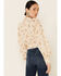 Angie Women's Floral Smocked Long Sleeve Peasant Top , Ivory, hi-res