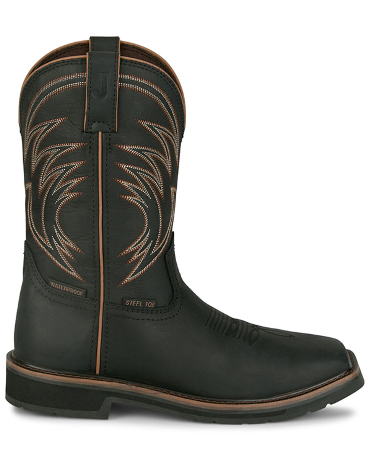 Image #2 - Justin Men's 11" Stampede Widowmaker Waterproof Pull-On Work Boots - Steel Toe, Black, hi-res