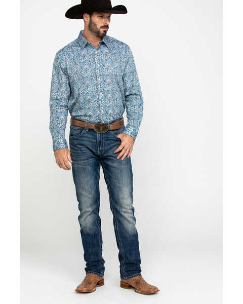 Image #6 - Scully Signature Soft Series Men's Turquoise Paisley Print Long Sleeve Western Shirt  , , hi-res