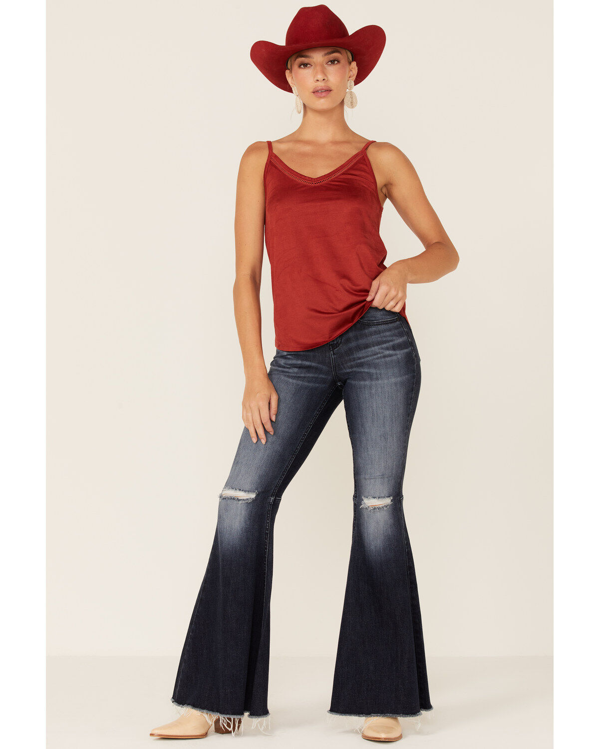 Image #2 - Shyanne Women's Bosh Red Faux Suede Latter Trim Cami, , hi-res
