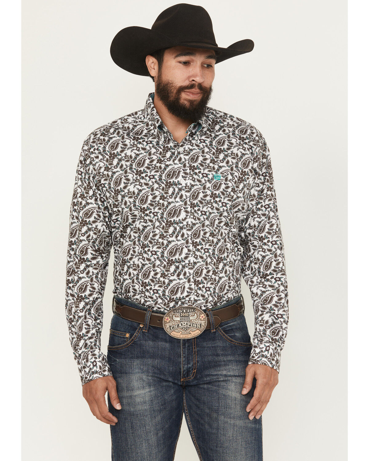 Image #1 - Cinch Men's Paisley Print Long Sleeve Button-Down Western Shirt, White, hi-res