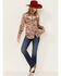 Scully Women's Satin Paisley Print Long Sleeve Fringe Western Shirt , Brown, hi-res