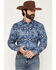 Image #1 - RANK 45&reg; Men's Blue Horizon RODEOTEK&trade; Southwestern Print Long Sleeve Snap Western Shirt, Medium Blue, hi-res